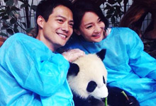 周迅和男友抱大熊猫合影 笑容甜蜜