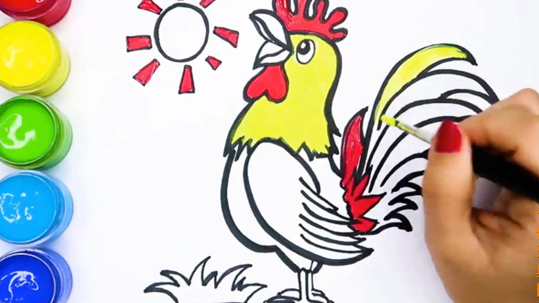【猫趣乐园】手工绘画公鸡打鸣造型,儿童简笔涂鸦,认知常见颜色