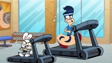 哈利与萌萌兔：想要变强壮的哈利疯狂健身，把跑步机调成最快速度